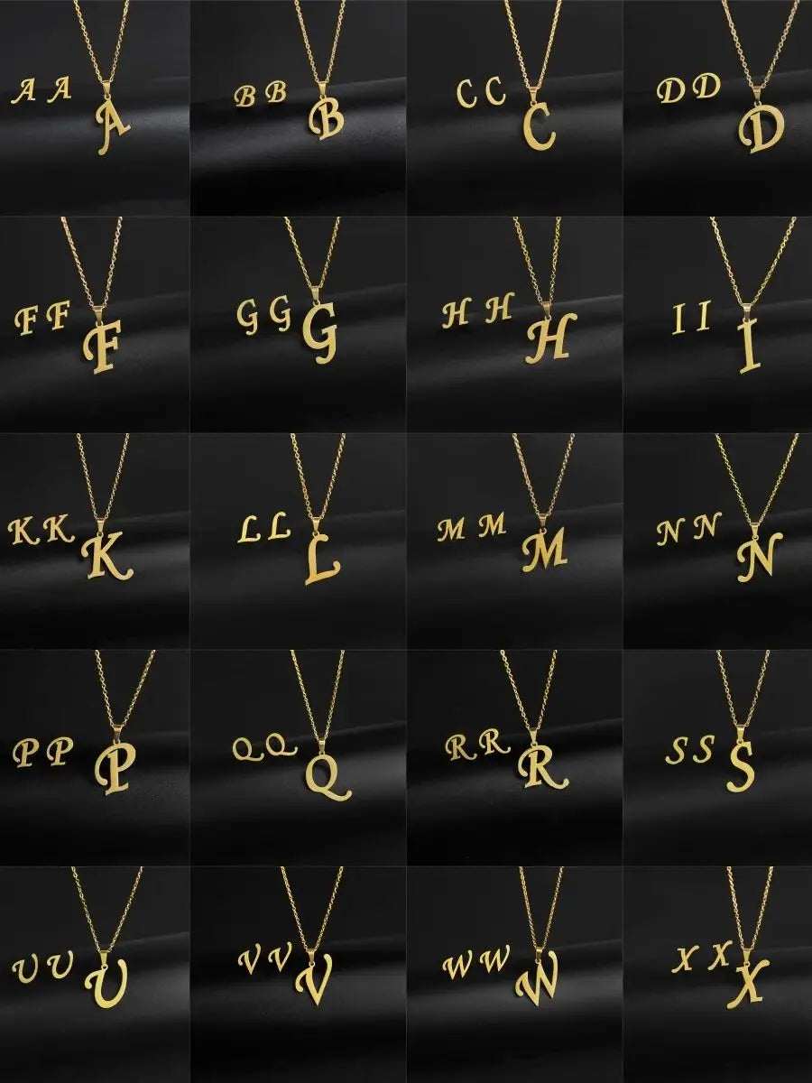 A-Z 26 Stainless Steel Initial Necklace and Earring Jewelry Set Letter Pendant Chain Alphabet Mom Christmas Gift