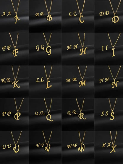 A-Z 26 Stainless Steel Initial Necklace and Earring Jewelry Set Letter Pendant Chain Alphabet Mom Christmas Gift