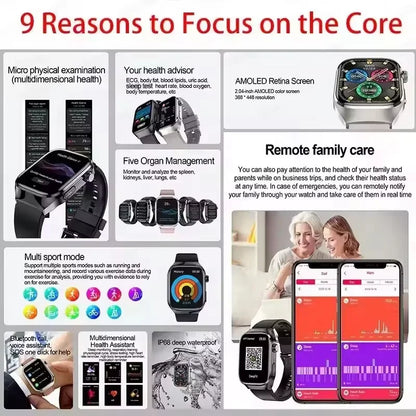 2025 New Smart Watch 2.04-inch AMOLED Screen Bluetooth Call IP68 Waterproof 650mA Sports Smartwatches Men Android Military-Grade
