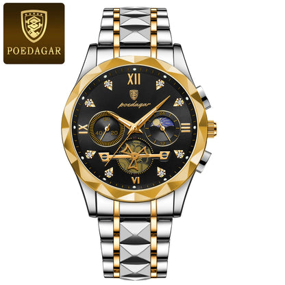 POEDAGAR Luxury Man Wristwatch Chronograph Waterproof Luminous Men Watch Stainless Steel High Quality Sport Men's Quartz Watches