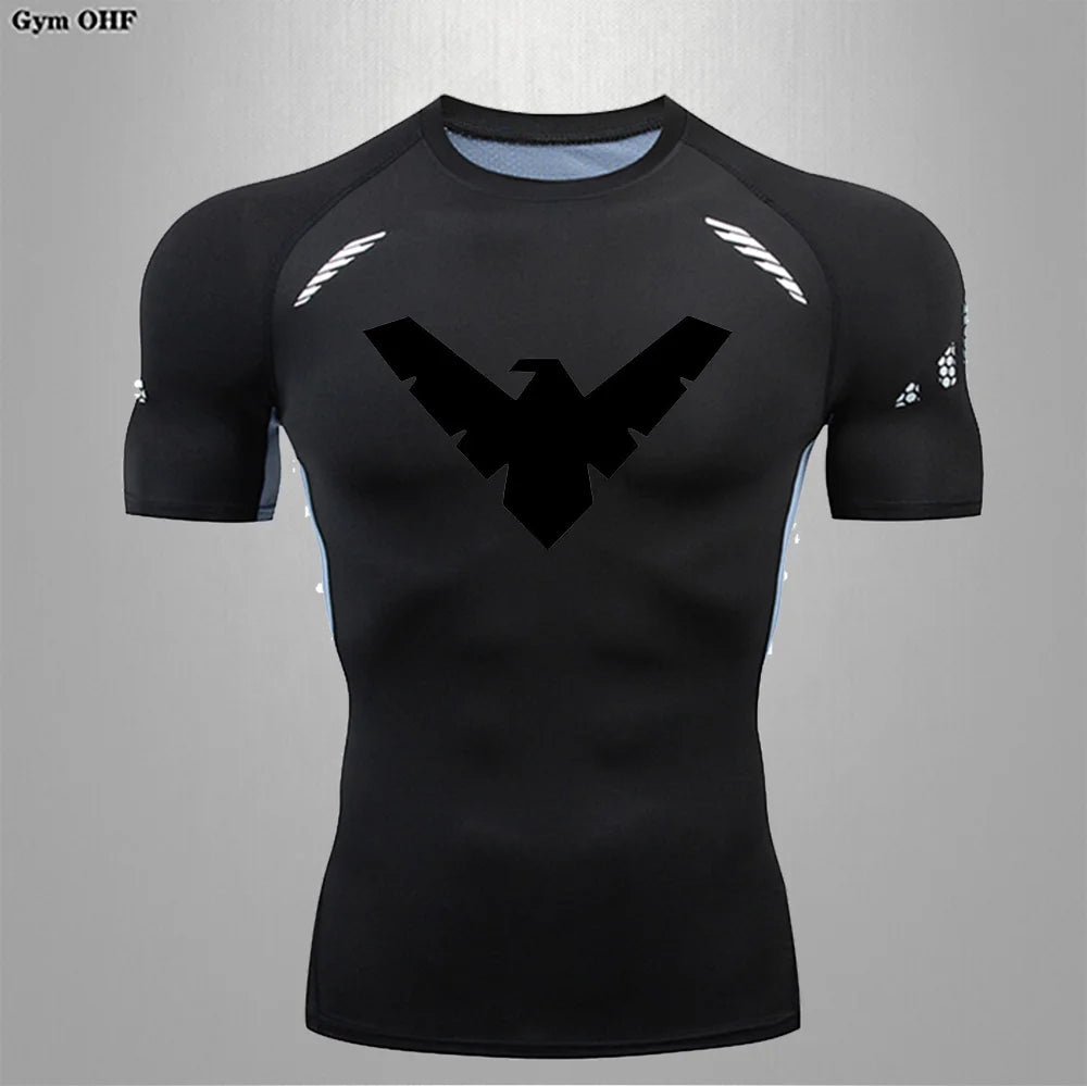 Compression Nightwing Print Tops For Men T Shirt Rashguard Jiu Jitsu Gym Fitness Running Train   ing Shirts Jersey Short Sleeved