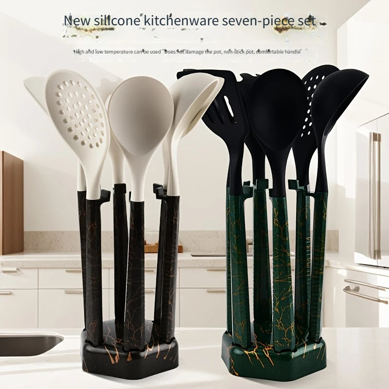 7Pcs Silicone Cooking Utensils Set For Non-stick Cookware Black Kitchen Cuisine Outils Cookware Heat Resistant Accessoires