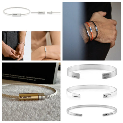 French Le Gramme Luxury Smooth Brushed Open Bracelet 925 Sterling Silver Men Women Fashion Wire Rope Bracelet Gift