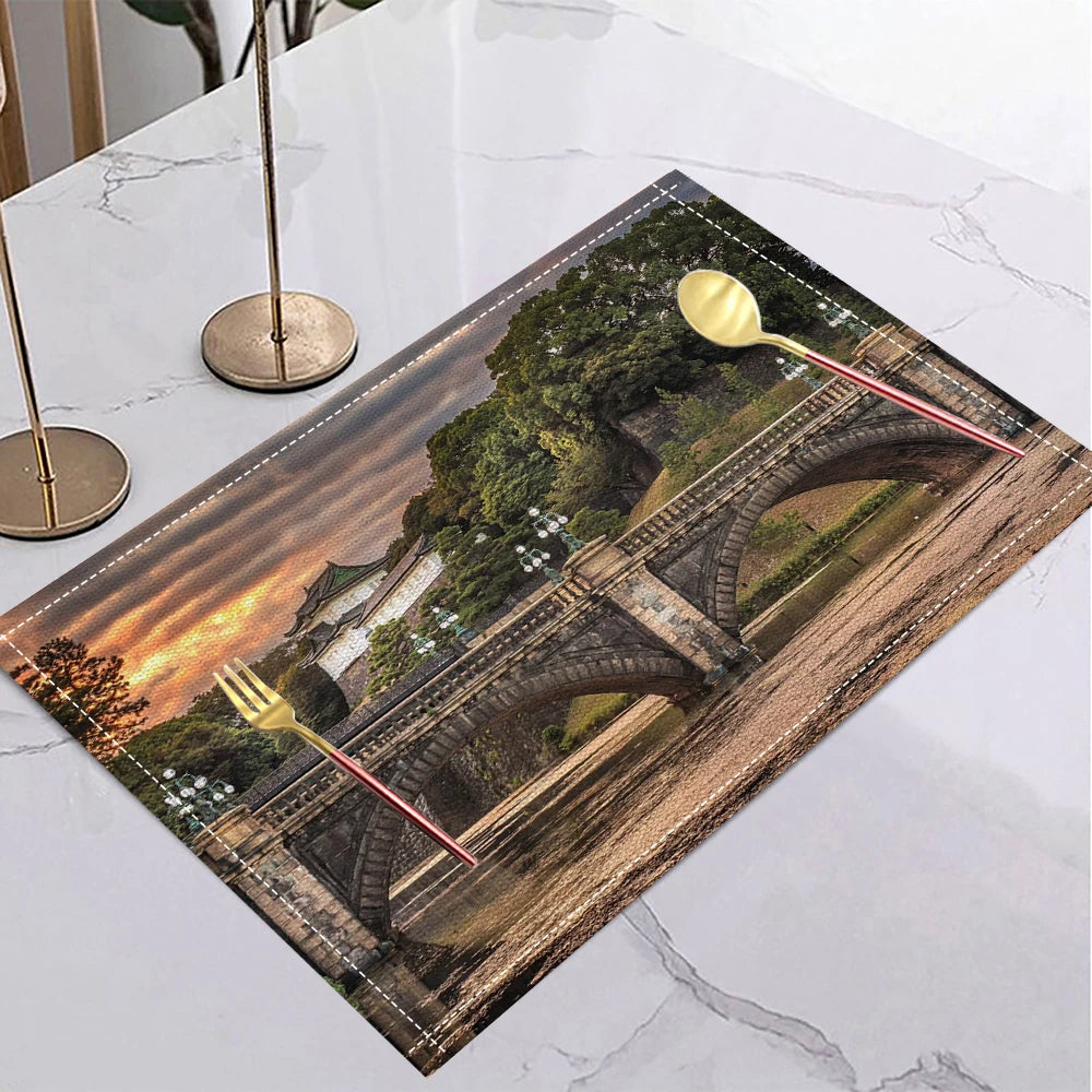 Japanese Ukiyo-e Style Linen Placemat Non Slip Table Mats Rectangular Non Slip Dining Table for Kitchen Home Decor Essentials