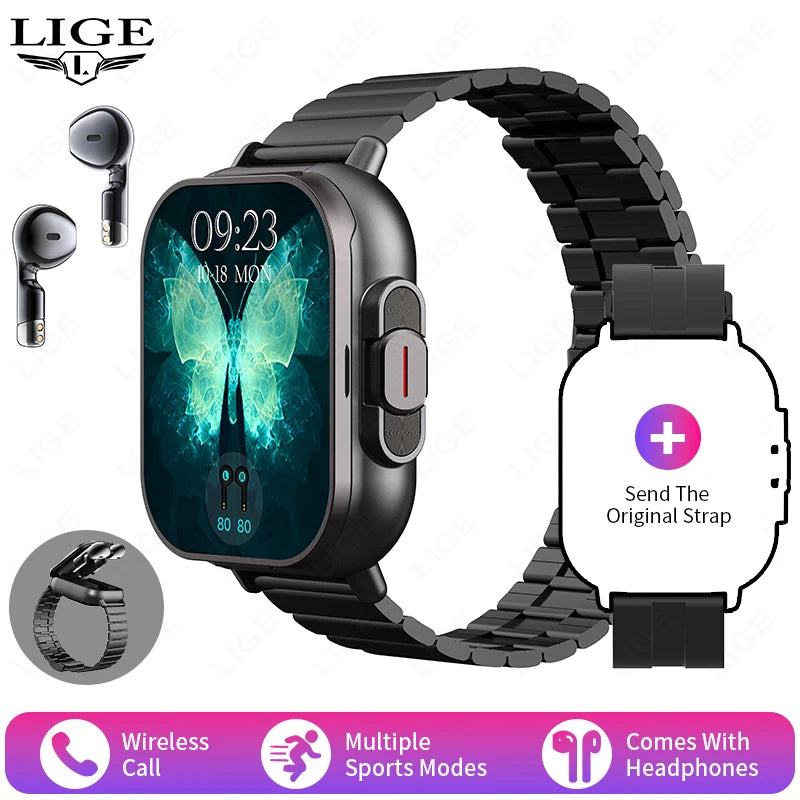 NFC Smart Watch TWS 2-in-1 Headset Bluetooth Call Heart Rate Blood Pressure Health Monitoring Headphones Play Music Smartwatch