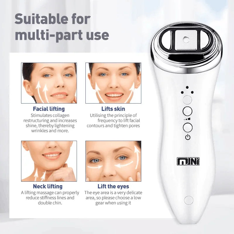 Mini Face HIFU Machine for Women Chin Neck Eye Professional Facial Rejuvenation Antiaging Heat Up Portable Beauty Instrument