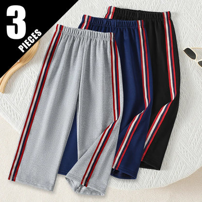 1/3 Piece Autumn And Winter Thin Children's Solid Color Splicing Casual Sports Sweatpants For Boys And Girls Fashionable Pants