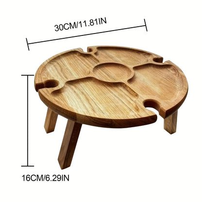 Foldable Wooden Picnic Table Outdoor Red Wine Table With Glass Cup Holder 2in1 Portable Fruit Plate Snack Desk For Beach Garde