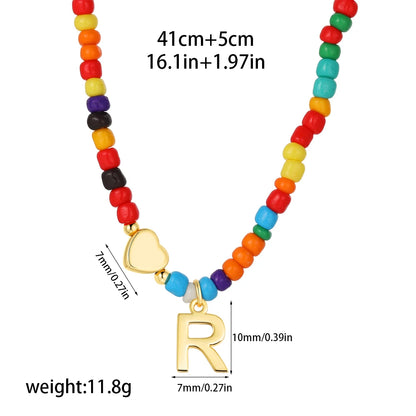 Colorful 26 Initial Letter Necklace Wedding for Women Adjustable Fashion Heart Beads Clavicle Chain Necklaces Christmas Jewelry