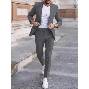 Business Casual Men's Two-Piece Suit Set Wedding Groomsmen Pure Color Formal Wear Spring Summer Autumn Winter New Arrival