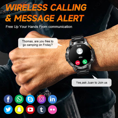 For Android ios New AMOLED Smart Watch Men with Flashlight Sports Waterproof Fitness Tracker Bluetooth Call Smartwatch Man+Box