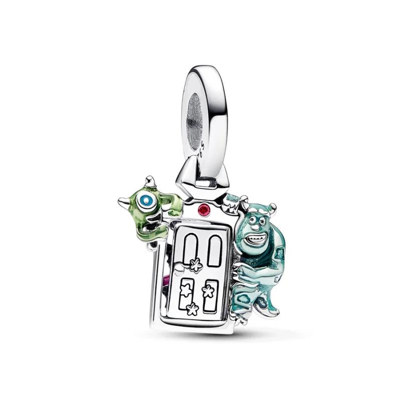 Disney Plata De Ley 925 Silver Charm Monster Activity Flowers Pendant Beads Original Women Bracelets Bangles DIY Jewelry Gift