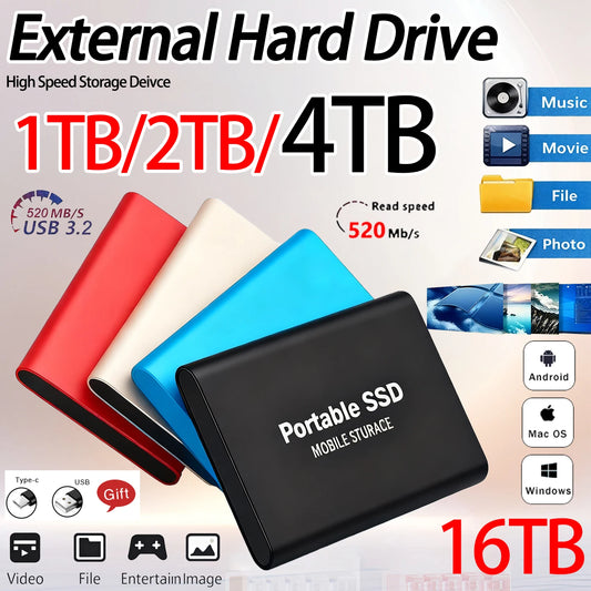 【Brand+】Reliable 16TB External Hard Drives USB 3.2 Solid State Disks 2TB 4TB High-Speed Storage Drive Type-c HDD for PC Notebook