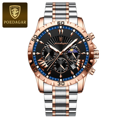 POEDAGAR Luxury High Quality Watch for Man Waterproof Luminous Chronograph Date Men Watch Stainless Steel Quartz Men's Watches