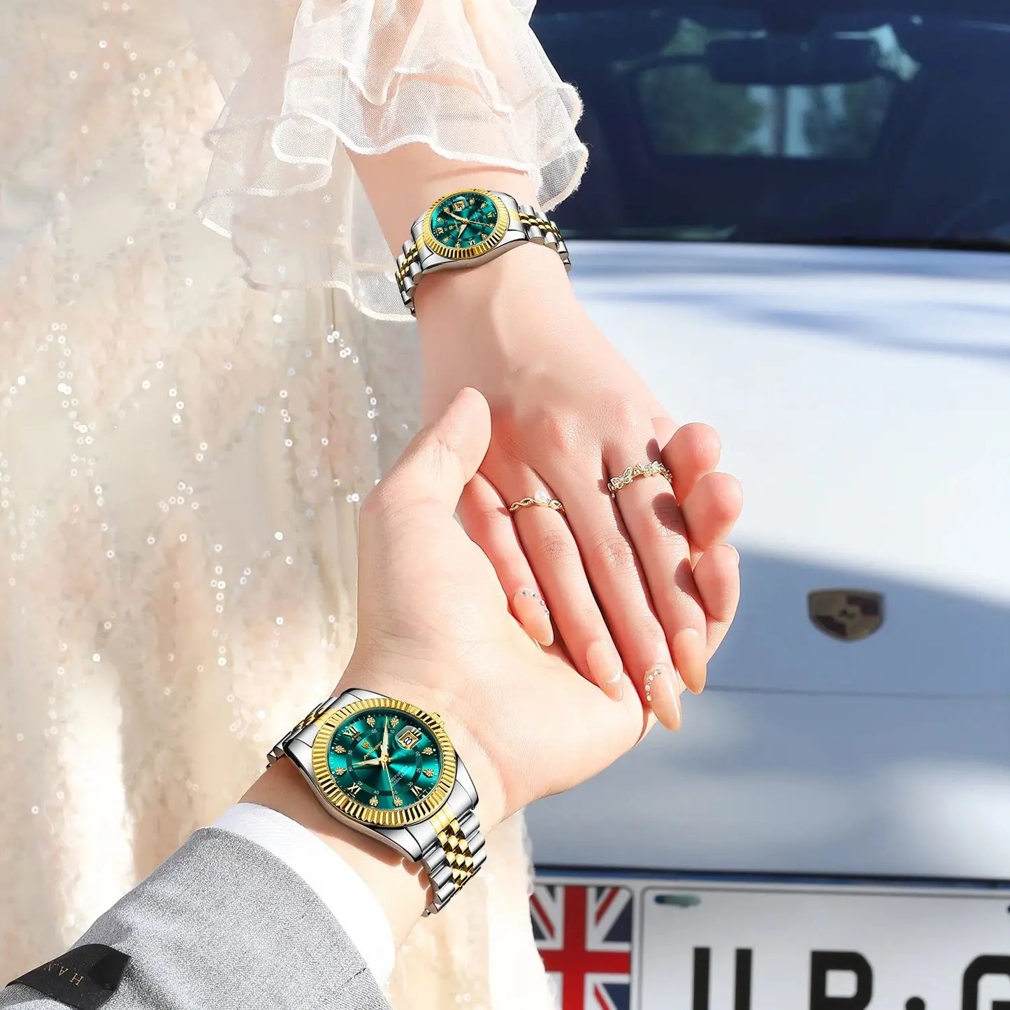 POEDAGAR Top Luxury Couple's Watches Luminous Date Classic Watches For Couple Quartz Stainless Steel Couple Watch Lovers Set+Box