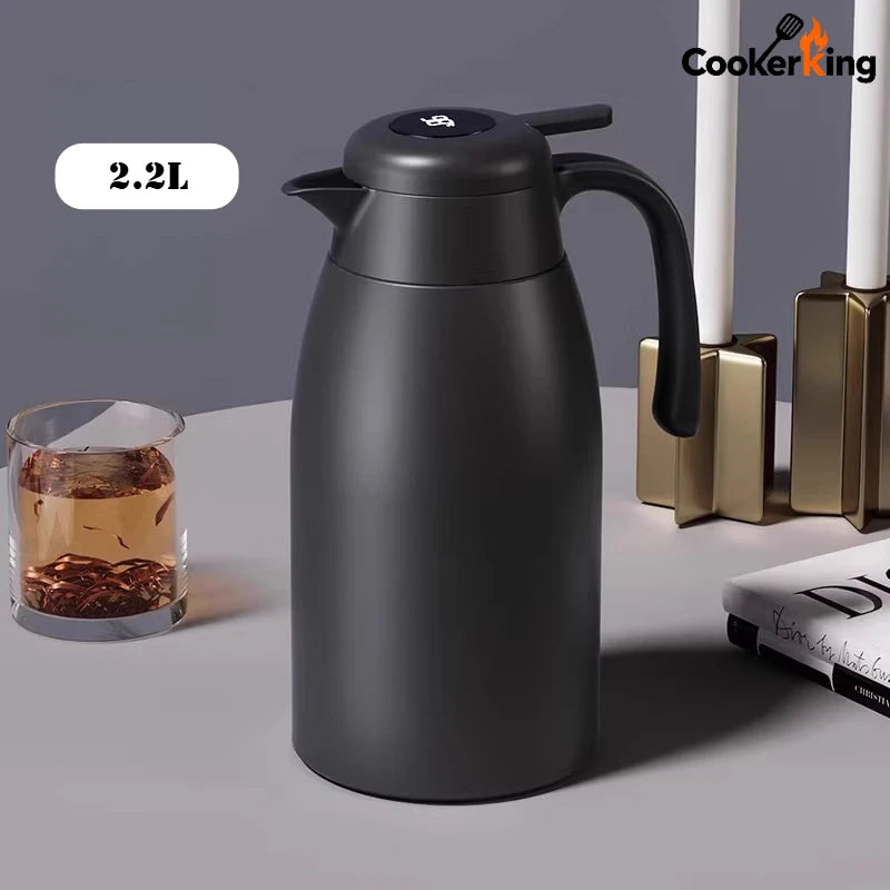 COOKER KING 2.2L Stainless Steel Coffee Pot 304 Stainless Steel+PP Intelligent Temperature Display Thermos Kettle Travel Kettle