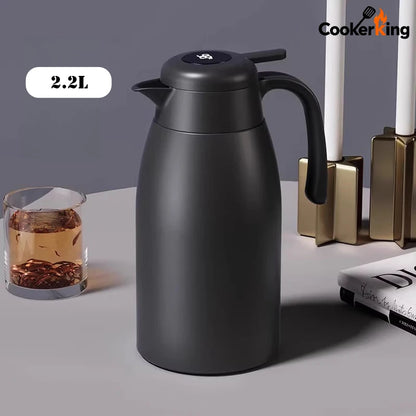 COOKER KING 2.2L Stainless Steel Coffee Pot 304 Stainless Steel+PP Intelligent Temperature Display Thermos Kettle Travel Kettle