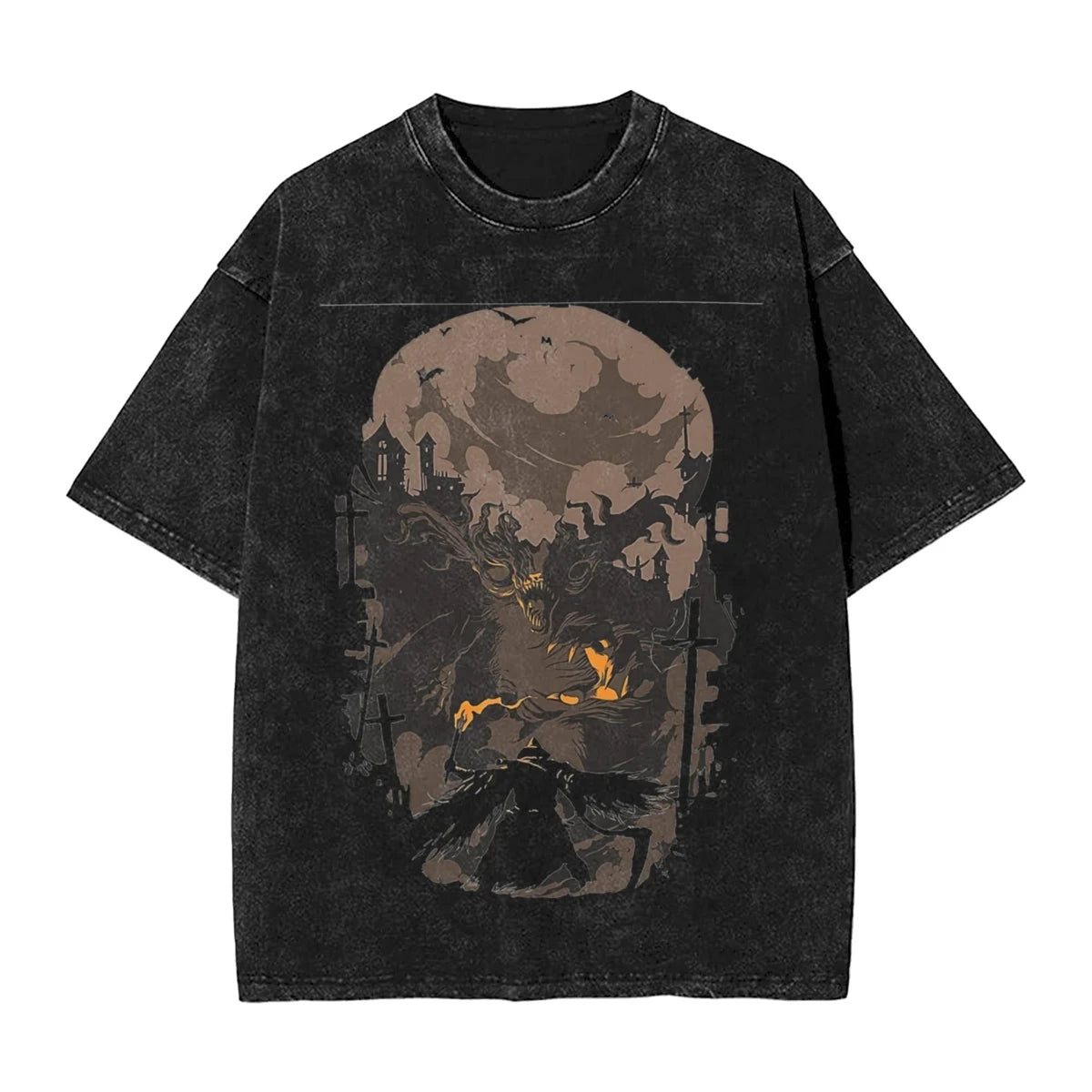 Bloodborne Darks Souls Washed T Shirts Streetwear Hip Hop Vintage T-Shirt  Tees Tops for Men Women Cotton Street Graphic Printed