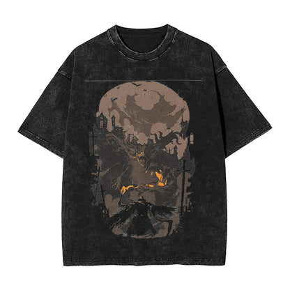 Bloodborne Darks Souls Washed T Shirts Streetwear Hip Hop Vintage T-Shirt  Tees Tops for Men Women Cotton Street Graphic Printed