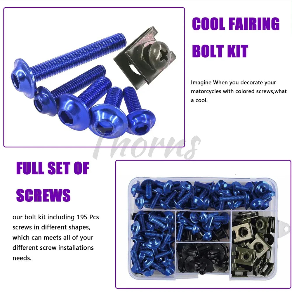 195Pcs Motorcycle Accessories Aluminum Fairing Bolt Screws Kit Nut Clips For Yamaha TMAX500 TMAX530 TMAX560 TMAX 500 530 560