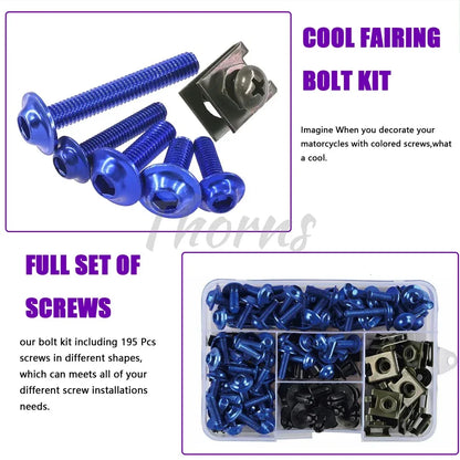 195Pcs Motorcycle Accessories Aluminum Fairing Bolt Screws Kit Nut Clips For Yamaha TMAX500 TMAX530 TMAX560 TMAX 500 530 560