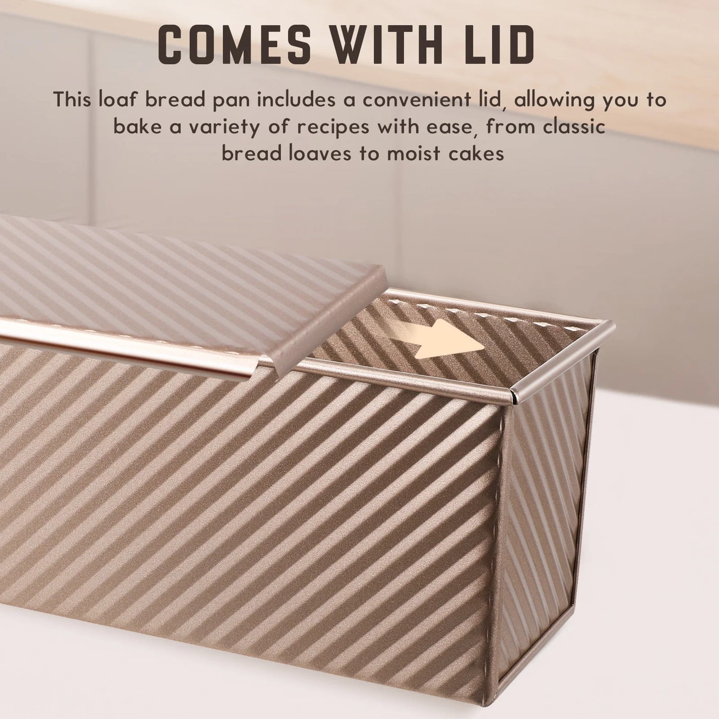 Tin Carbon Steel Non-Stick Rectangular Loaf Pan With Lid For Baking Homemade Bread Metal Baking Mold Oven Safe Loaf Pan For