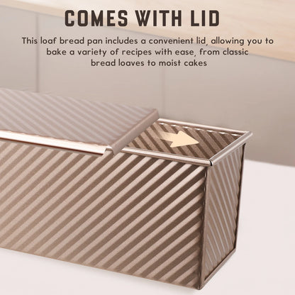 Tin Carbon Steel Non-Stick Rectangular Loaf Pan With Lid For Baking Homemade Bread Metal Baking Mold Oven Safe Loaf Pan For
