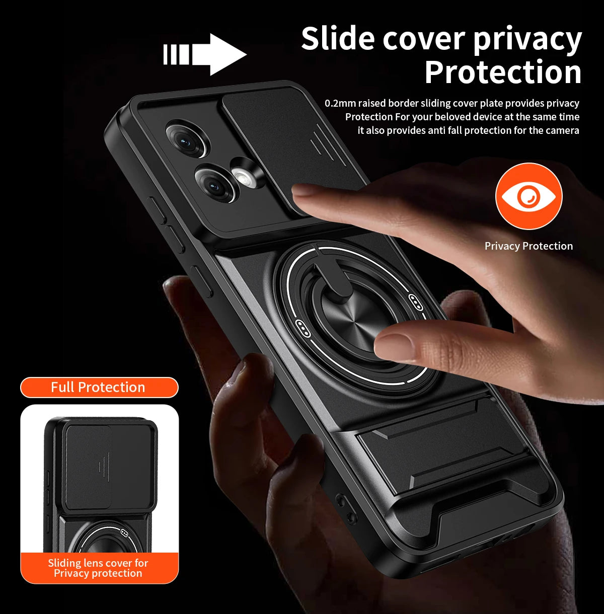 Armor Case For Motorola Edge 50 Fusion Case Shockproof Slide Lens Protector Phone Cover For Moto Edge 50 Fusion Case With Ring