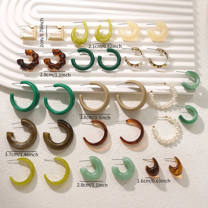 Retro Summer Multi-color Hoop Earring Set Water Drop C-shaped Designs Women's Fashion Leopard Print Earrings Daily Wear Dating