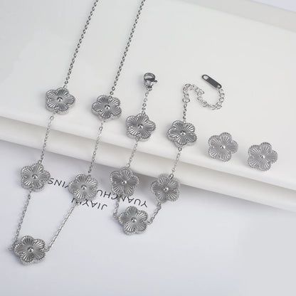 Hot Sale Stainless Steel Laser Five Leaf Flower Petal Adjustable Clover Bracelet Classic for Woman Girl Brand Jewelry Party Gift