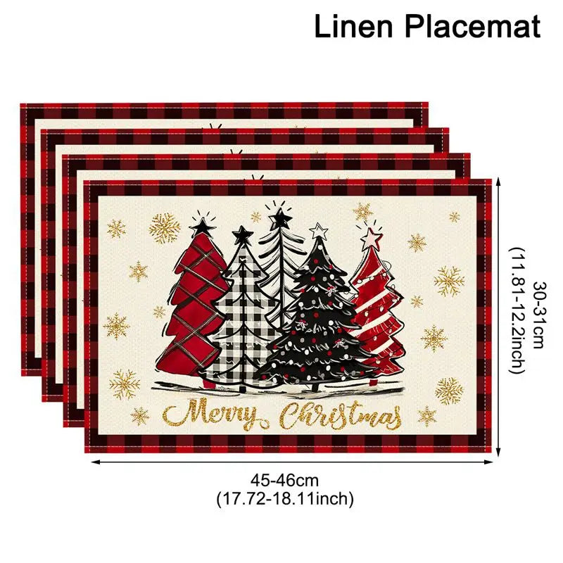 Linen Christmas Tree Placemats Navidad Noel Winter Table Mats for Kitchen Dining Christmas Decorations for Home 2025 Xmas Party