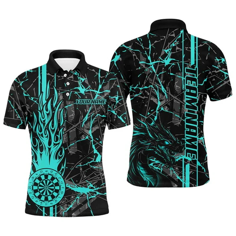Cool 3D Personalized Orange Darts Board Flame Men Dart Polo Shirt Custom Team League Dart Jerseys Uniform Gift For Darts Lovers