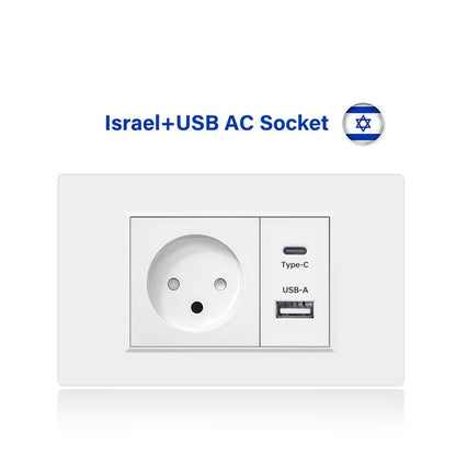 Israel USB Type C Charging Wall Socket 118mm*72mm White & Black Flame Retardant PC Panel Power Socket for Home Office Kitchen