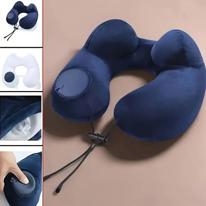 U-Shaped Inflatable Travel Pillow Portable Air Pillow Neck Support Cushion Comfortable Sleeping Pillow Press to inflate pillow