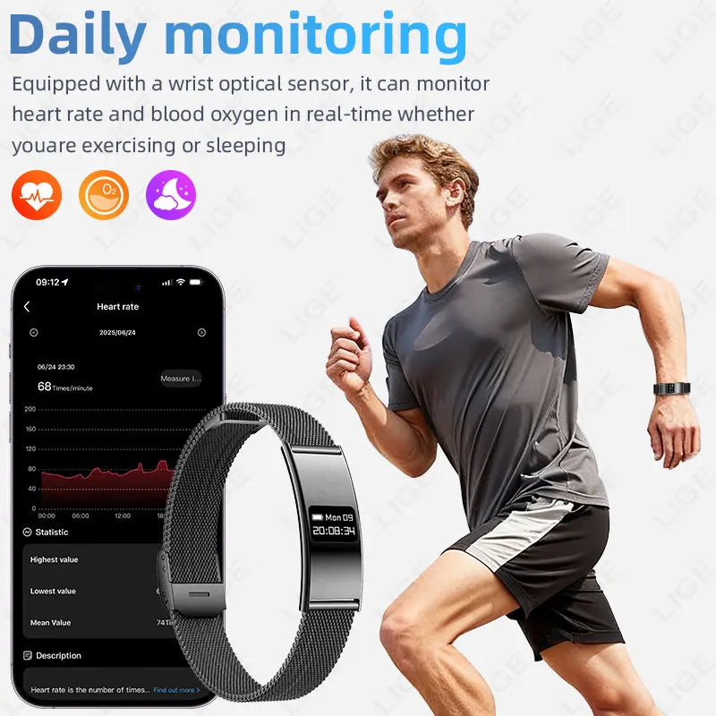LIGE New 2.8mm Ultra-thin Smart Wristbands Heart Rate Health Monitoring Smart Bracelet Waterproof Sports Electronic Smart Watch