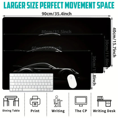 Large Matte Black Gaming Mouse Pad Sports Car Design Anti-Slip Rubber Base Desk Mat for Offices, Home, and Gaming Keyboards Mats