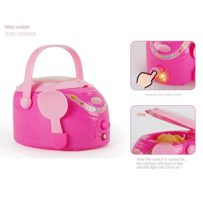 Coffee Machine Household Appliances Toys Vacuum Cleaner Toaster Blender Pretend Play Set Cooking with Light Kitchen Toys