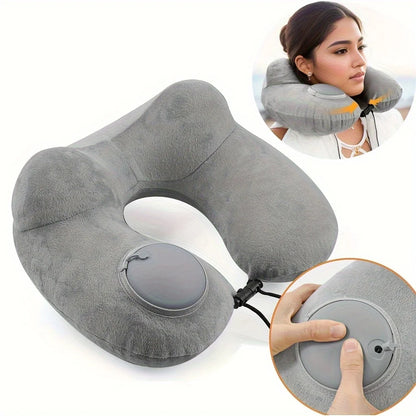 U-Shaped Inflatable Travel Pillow Portable Air Pillow Neck Support Cushion Comfortable Sleeping Pillow Press to inflate pillow