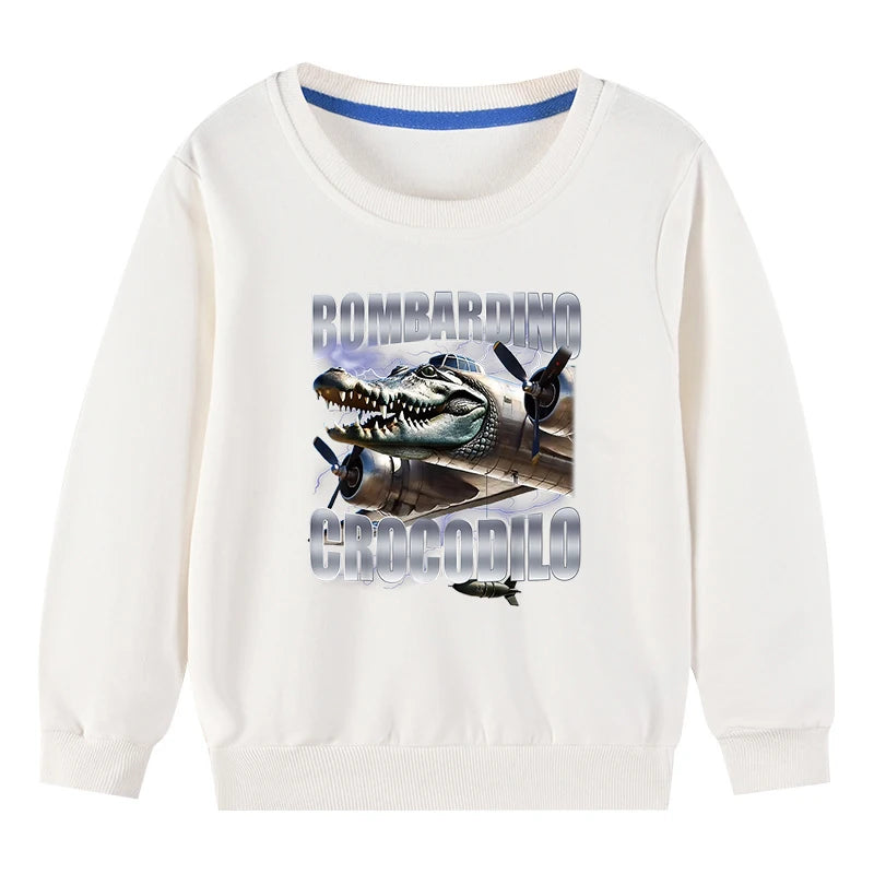 Italian Brainrot Meme For Kids Pure Cotton Sweatshirts BOMBARDINO CROCODILO Printed Children's Pullover Boys Girls thin Hoodies