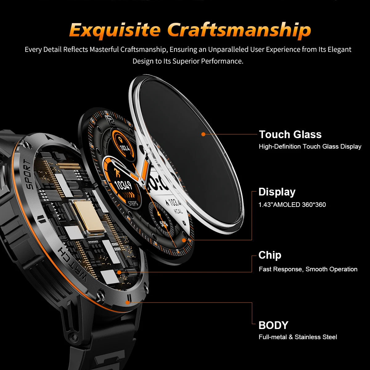 2025 New 1.53" high-definition smartwatch for men, military-quality outdoor waterproof watch, sports and fitness, Bluetooth call
