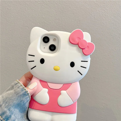 For iPhone 17 16 15 14 13 12 11 Pro Plus mini Max Xs XR 6 7 8 SE Silicone Bow Pink KT Soft Cover Case