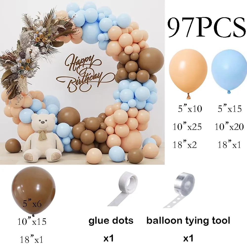 115pcs Baby Blue Balloons Garland Birthday Party Decor Balloon Arch Kit Skin Khaki Globos Baby Shower Gender Reveal Decoration