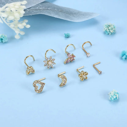 Drperfect Nose Rings Studs for Women Surgical Steel 20G Nose Hoop Corkscrew L Shaped Nose Stud Nose Ring Nose Piercing Jewelry
