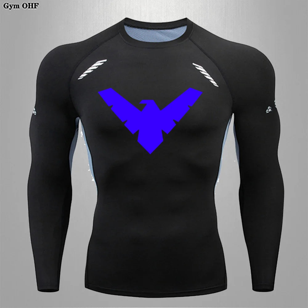 Compression Nightwing Print Tops For Men T Shirt Rashguard Jiu Jitsu Gym Fitness Running Train   ing Shirts Jersey Short Sleeved