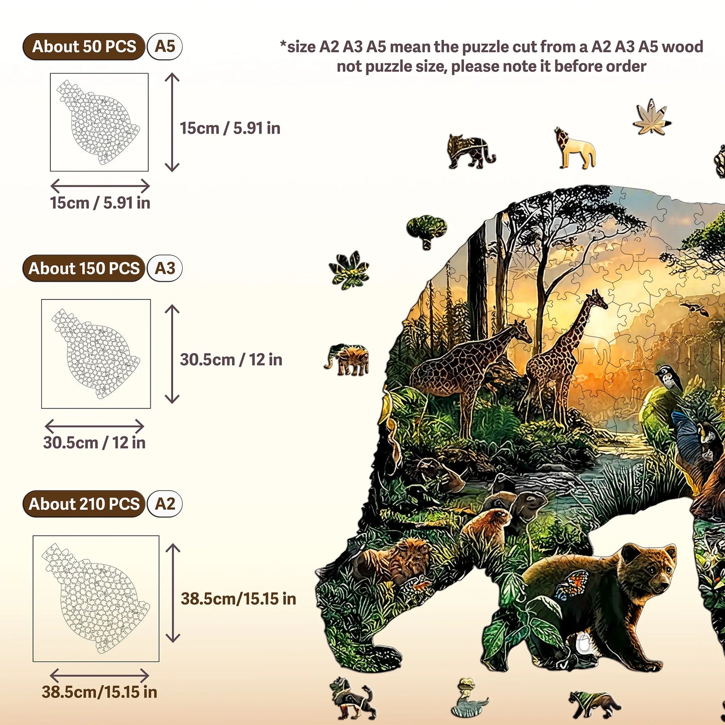 Bear and Animal World Theme Wooden Jigsaw Puzzle Wood Home Decor Painting Christmas and Halloween Gift Toy for Teen and Kid