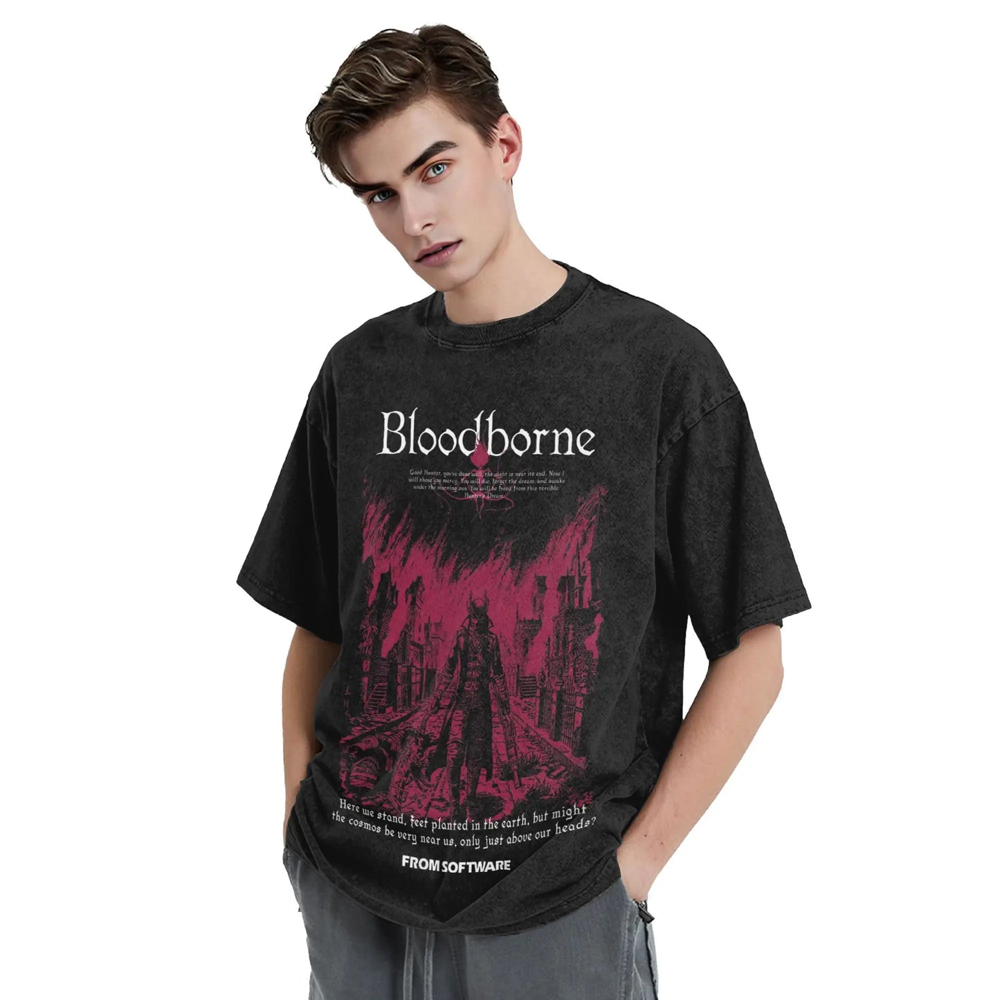 Bloodborne Darks Souls Washed T Shirts Streetwear Hip Hop Vintage T-Shirt  Tees Tops for Men Women Cotton Street Graphic Printed