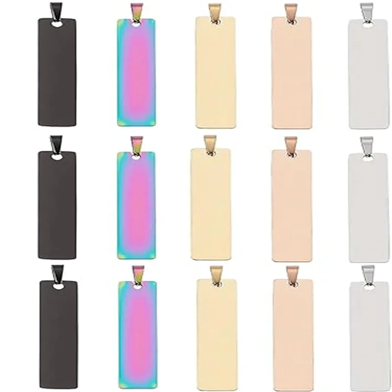 10PCS Blank Rectangle Dog Tag Stainless Steel Pendant Necklace Military Soldiers Metal Stamping Blanks Tags Wholesale