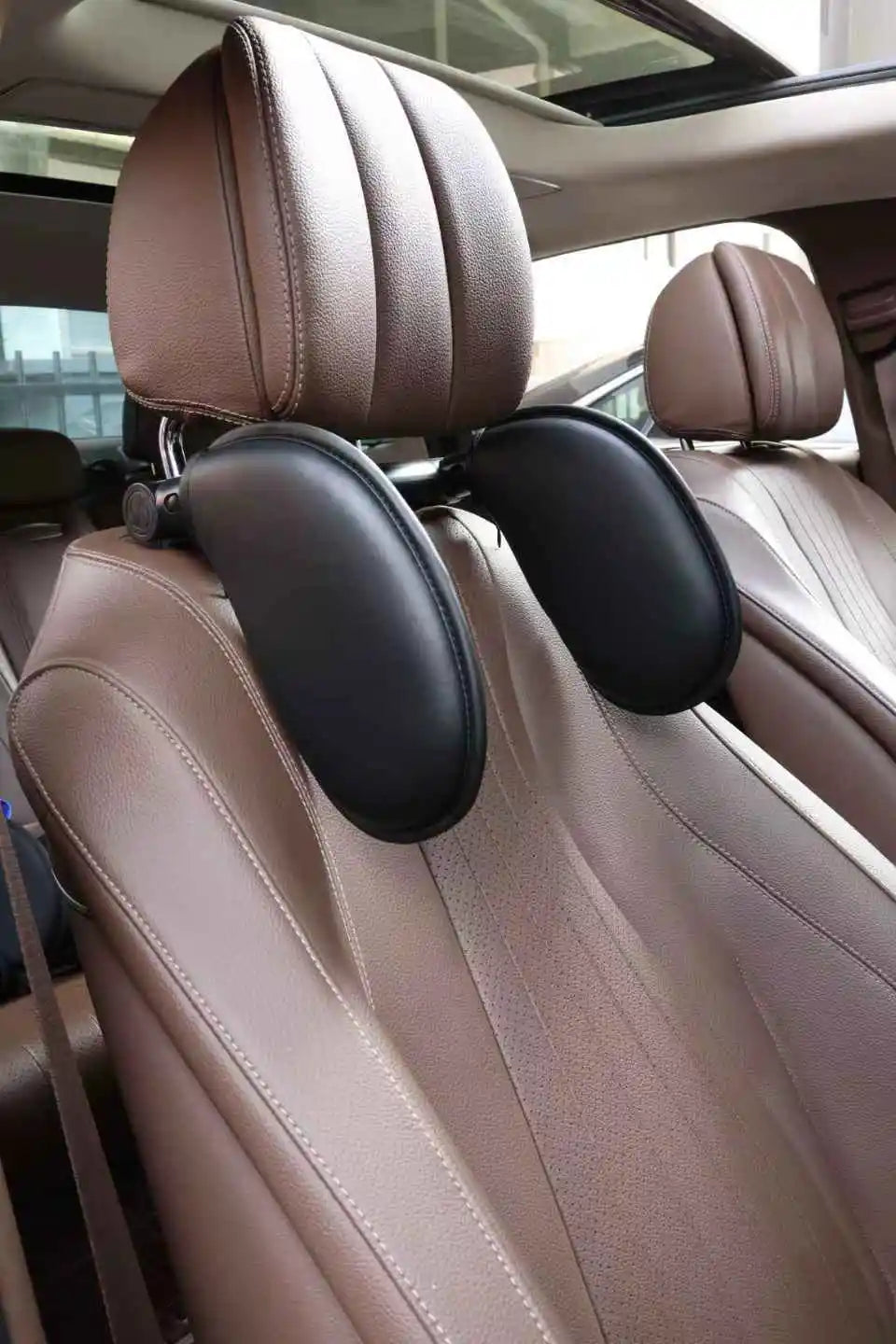 Ergonomic 360° Adjustable Auto Cervical Pillow with Memory Foam & Side Pads One-Click Sleep Headrest for Car Travel BMW Benz