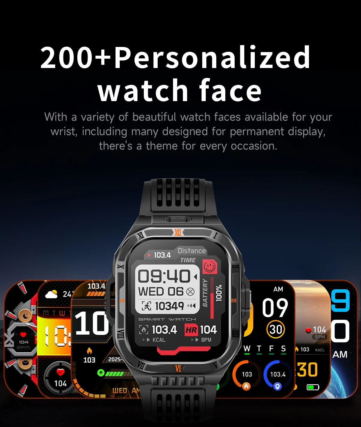 New Smart Watch Men 2.01"HD Screen 3ATM Waterproof Flashlight Health Monitor 1100mAh Battery Sport Bluetooth Call Smartwatch