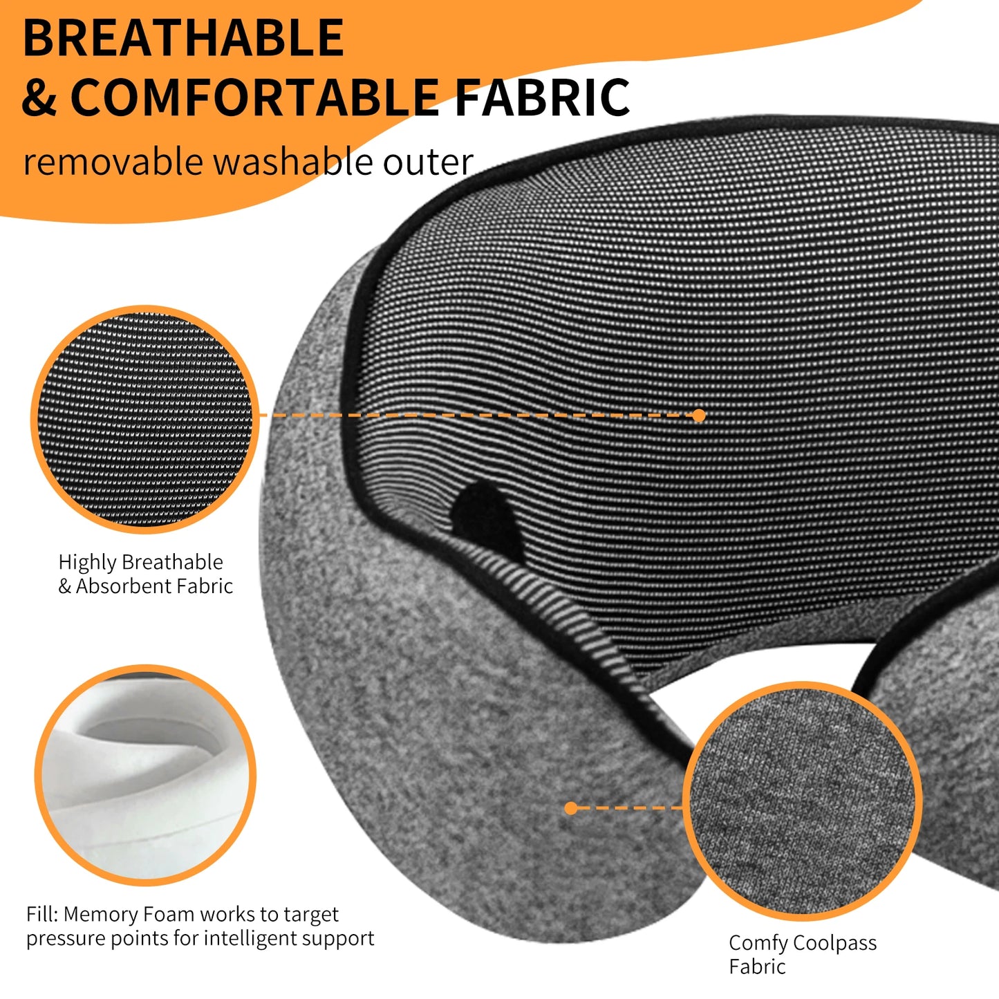 1pc Home Office U-Shape Hooded Neck Pillow for Travel Car Airplane Nap Outdoor, Comfortable Support Pillow with Detachable Cover